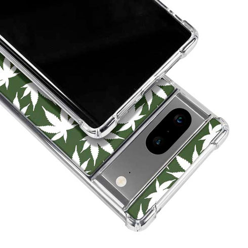 Marijuana Leaf White Pattern Google Pixel 8 Clear Case